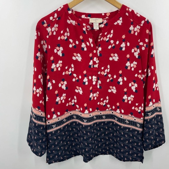 LOFT Tops - Loft: Floral Peasant top, Petite Small, Red & blue